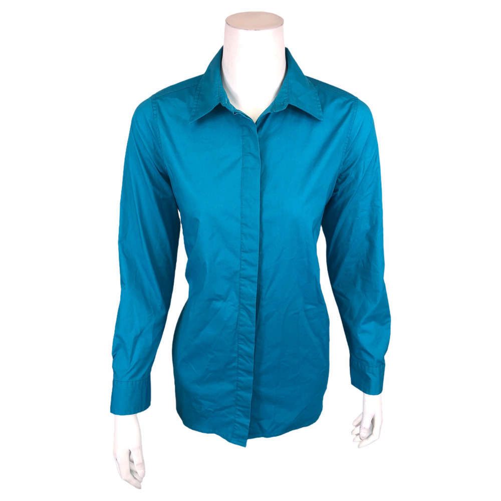 Martha Stewart Stretch Poplin Button Front Blouse Top Turquoise XX-Small Size